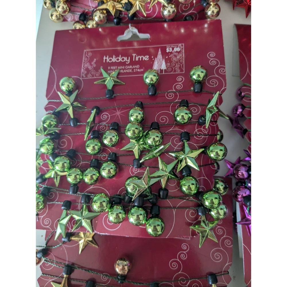 Vintage Holiday Time Mini Garland Lot Christmas Bead Star Garland 9 Ft